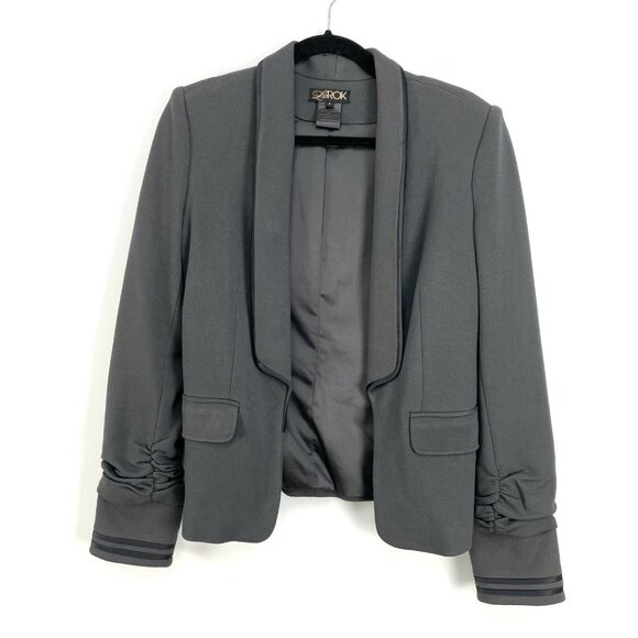 LaRok Jackets & Blazers - LaRok Womens Size S Gray Shawl Collar Blazer Black Piping Ruched Sleeve Jacket